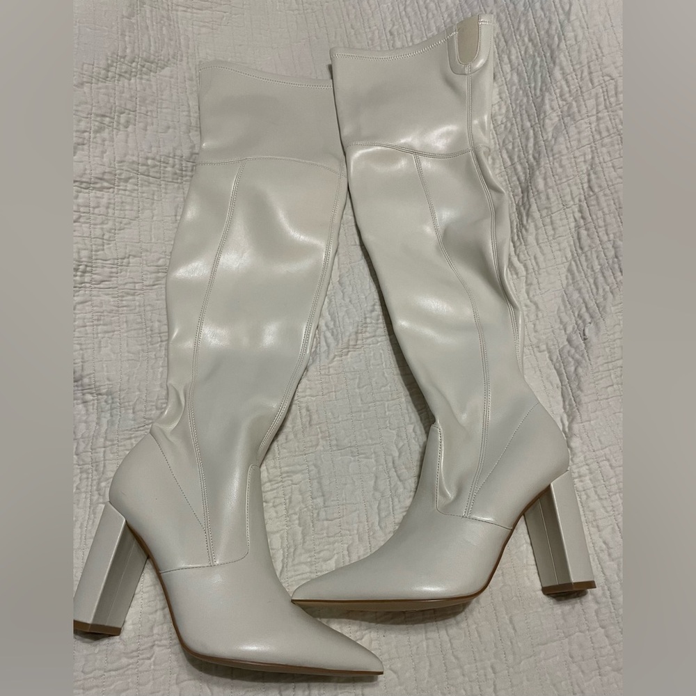 Marc Fisher Over the Knee Boots - off white/cream - Size 8.5 - man made material